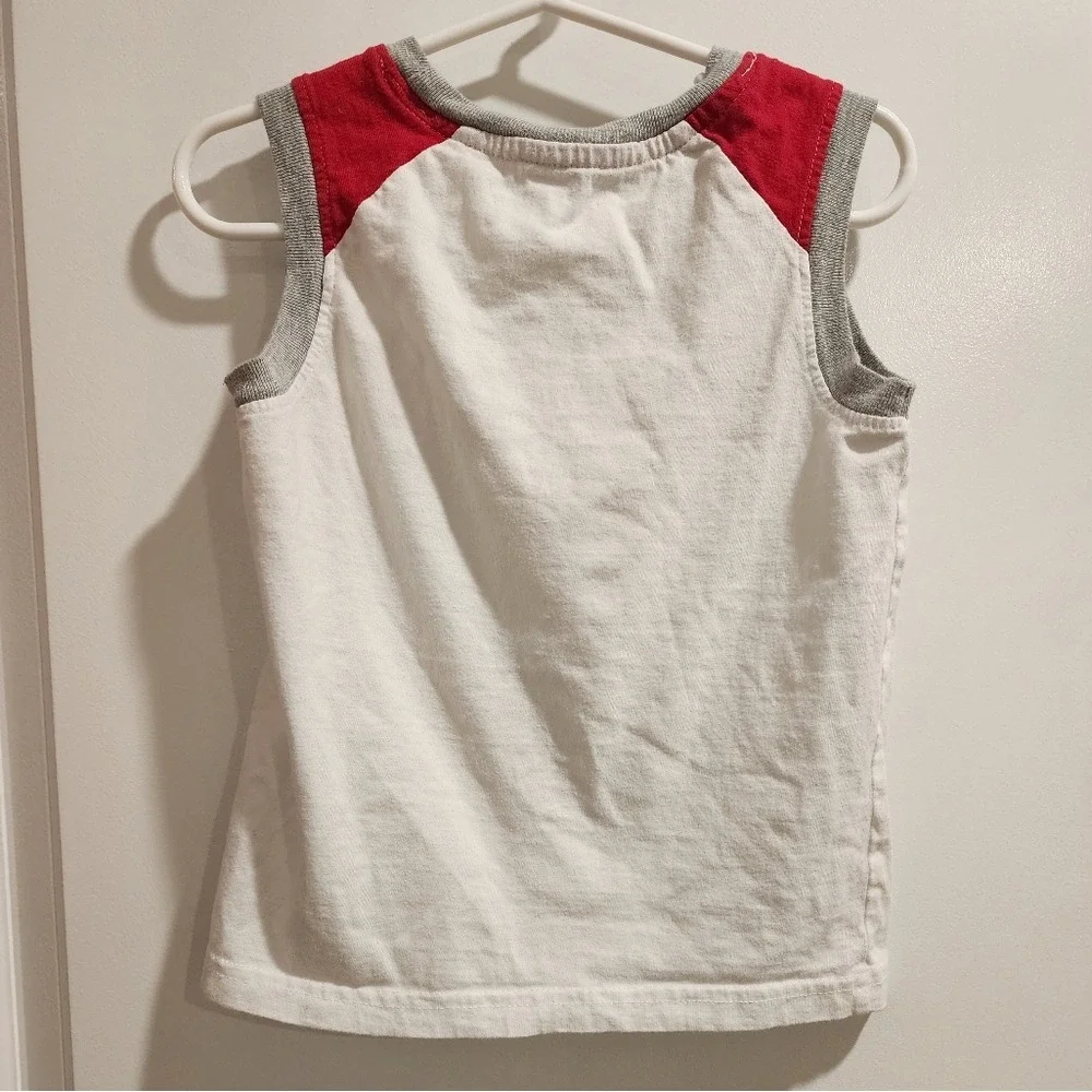 Kid sz 4T White Red Grey Colorblock Sleeveless Muscle Tank Top Sporty Summer Tee - Picture 3 of 10